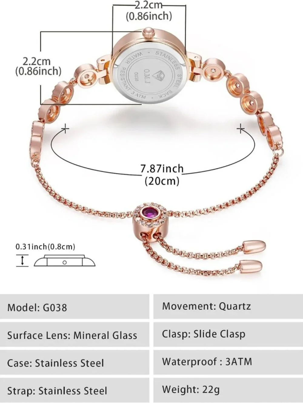 Elegant Rose Gold Women's Watch with Mother of Pearl Dial & Crystal Accents